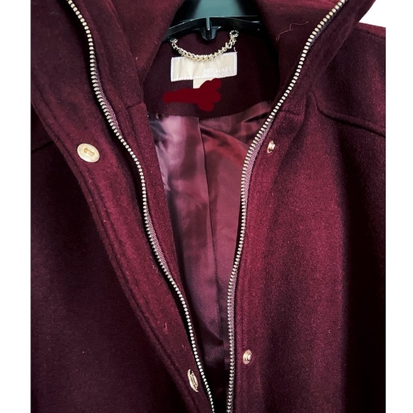 Michael Kors Womens Red Wine Full Zip Snap Belted Wool Blend Pea Coat Sz M New - Picture 7 of 12